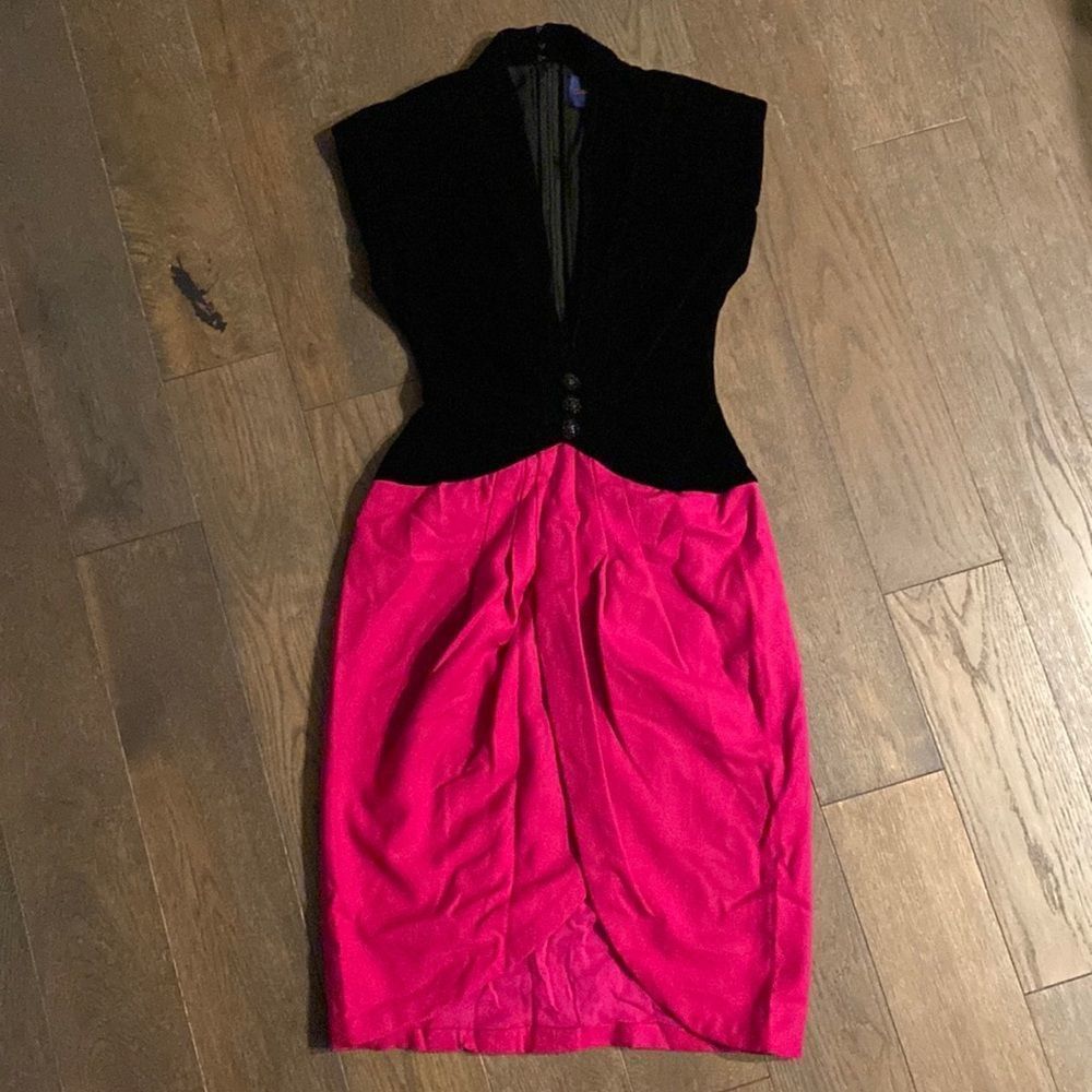 Vintage Carolyne Roehm Pink and Black Cocktail Dress